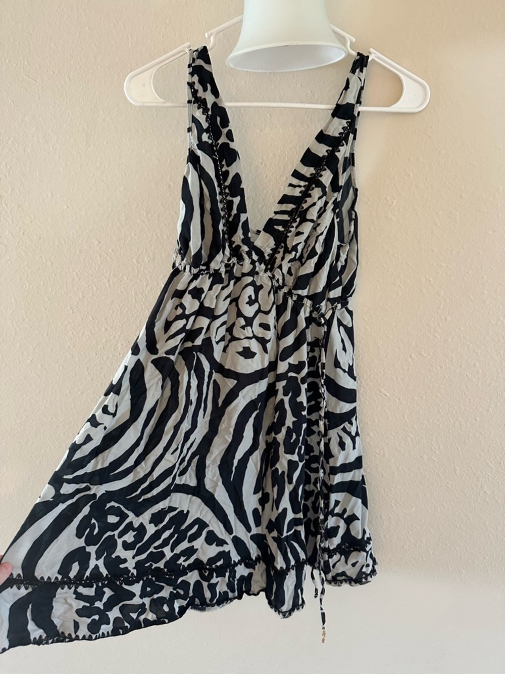 Luli Fama Black and White Animal-Print V-Neck Mini Dress